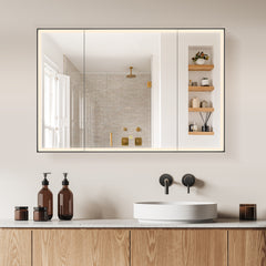 Altair Fenice 48"x32" Rectangular Surface-Mount/Reccessed LED Lighted Bathroom Black Aluminum Mirror Medicine Cabinet