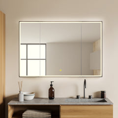 Altair Fenice 48"x32" Rectangular Surface-Mount/Reccessed LED Lighted Bathroom Black Aluminum Mirror Medicine Cabinet