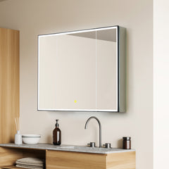Altair Fenice 48"x32" Rectangular Surface-Mount/Reccessed LED Lighted Bathroom Black Aluminum Mirror Medicine Cabinet
