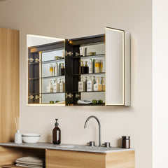 Altair Fenice 48"x32" Rectangular Surface-Mount/Reccessed LED Lighted Bathroom Black Aluminum Mirror Medicine Cabinet