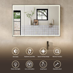 Altair Fenice 48"x32" Rectangular Surface-Mount/Reccessed LED Lighted Bathroom Black Aluminum Mirror Medicine Cabinet