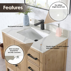 Altair Arbios 36. in Quartz Vanity Top in Calacatta White with White Sink