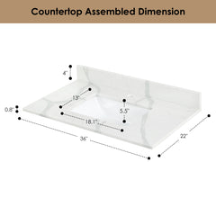 Altair Arbios 36. in Quartz Vanity Top in Calacatta White with White Sink