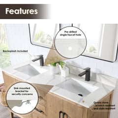 Altair Arbios 60. in Quartz Vanity Top in Calacatta White with White Sink
