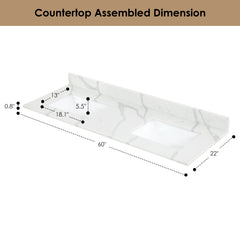 Altair Arbios 60. in Quartz Vanity Top in Calacatta White with White Sink