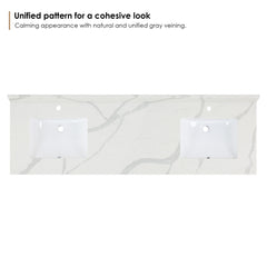 Altair Arbios 72. in Quartz Vanity Top in Calacatta White with White Sink