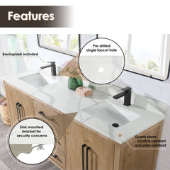 Altair Arbios 72. in Quartz Vanity Top in Calacatta White with White Sink