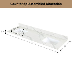 Altair Arbios 72. in Quartz Vanity Top in Calacatta White with White Sink