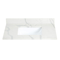 Altair Arbios 36. in Quartz Vanity Top in Calacatta White with White Sink - 8 in. Widespread (3-Hole)