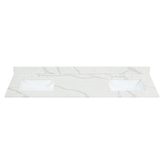 Altair Arbios 72. in Quartz Vanity Top in Calacatta White with White Sink - 8 in. Widespread (3-Hole)