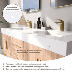 Altair Cromir 60" Highly Durable Resin Vanity Top with Drop-in Sink and Integrated Rectangular Overflow