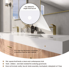 Altair Cromir 72" Highly Durable Resin Vanity Top with Drop-in Sink and Integrated Rectangular Overflow