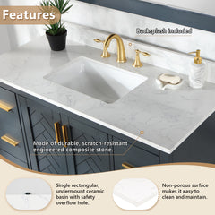 Altair Ceres 49. in Engineered Stone Vanity Top in Grain White with Single White Sink
