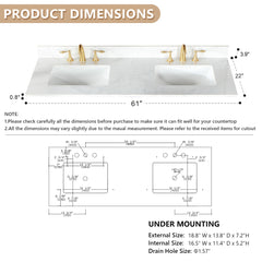 Altair Ceres 61. in Engineered Stone Vanity Top in Grain White with Double White Sink