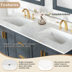 Altair Ceres 61. in Engineered Stone Vanity Top in Grain White with Double White Sink