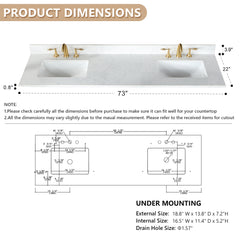 Altair Ceres 73. in Engineered Stone Vanity Top in Grain White with Double White Sink