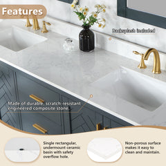 Altair Ceres 73. in Engineered Stone Vanity Top in Grain White with Double White Sink