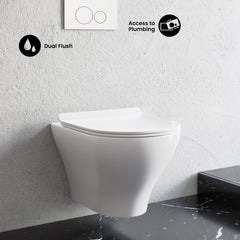 Swiss Madison Monaco Wall-Hung Toilet Bundle 0.8/1.6 GPF Dual Flush in Glossy White with White Flush Plate - SM-WT1001GW