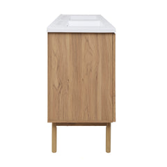 Swiss Madison Classe 60" Freestanding Bathroom Vanity in Golden Oak with 3-Hole Widespread Double Basin Sink Top - SM-BV666D-3