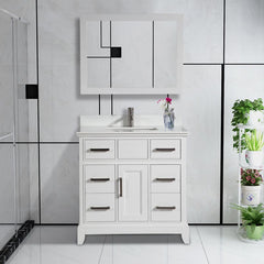 Vanity Art Single 36" Bath Vanity with Engineered Marble Top in White with Basin and Mirrorr - CVA36