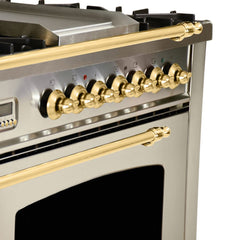 Hallman 36 in. Single Oven All Gas Italian Range, Brass Trim HGR36BS