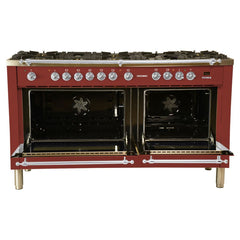Hallman 60 in. Double Oven Duel Fuel Italian Range, Chrome Trim HDFR60CM