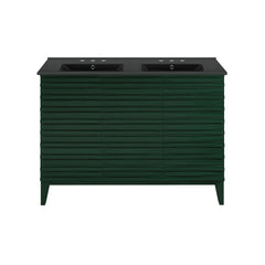 Swiss Madison Cascade 48" Freestanding Bathroom Vanity in Green Oak with Black 3-Hole Widespread Double Basin Sink Top - SM-BV557GA-D3WMB