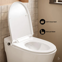 Swiss Madison Hugo H Power Flush Tankless Toilet 12" Rough-in 1 GPF Non-Electric ADA Toilet with Integrated Tank and Manual Bidet in Glossy White - SM-1T3906GW