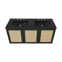 Swiss Madison Classe 48" Wall-Mounted Bathroom Vanity with Black 3-Hole Widespread Double Basin Sink Top - SM-BV2807