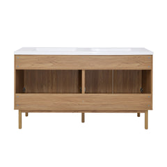 Swiss Madison Classe 60" Freestanding Bathroom Vanity in Golden Oak with 3-Hole Widespread Double Basin Sink Top - SM-BV666D-3