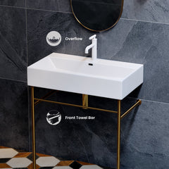 Swiss Madison Claire 30" Ceramic Console Sink White Basin Brushed Gold Legs - SM-CS722BG - The Home Selection