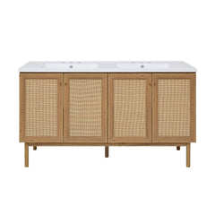 Swiss Madison Classe 60" Freestanding Bathroom Vanity in Golden Oak with 3-Hole Widespread Double Basin Sink Top - SM-BV666D-3