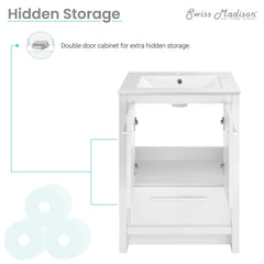 Swiss Madison Virage 24 in. White Bathroom Vanity With Ceramic Sink Top - SM-BV730W - The Home Selection