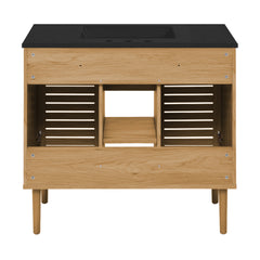Swiss Madison Bron 36" Freestanding Bathroom Vanity in Golden Oak with Black 3-Hole Widespread Sink Top - SM-BV374-3MB