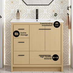 Swiss Madison Virage 36 in. Brown Oak Bathroom Vanity With Black Ceramic Sink Top - SM-BV750K - The Home Selection