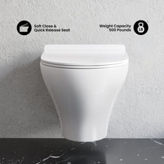 Swiss Madison Monaco Wall-Hung Toilet Bundle 0.8/1.6 GPF Dual Flush in Glossy White with Black Flush Plate - SM-WT1003GW