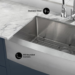 Swiss Madison Rivage 33" x 21" Stainless Steel, Single Basin, Farmhouse Kitchen Sink with Apron - SM-KS758 - The Home Selection
