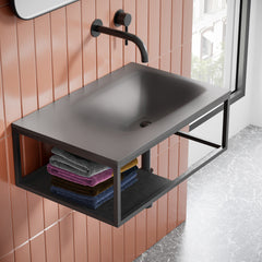 Swiss Madison Lisse 24" Rectangle Concrete Wall-Mount Bathroom Sink in Taupe with Matte Black Frame - The Home Selection