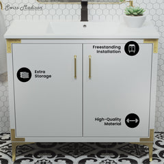 Swiss Madison Voltaire 36" Single, Bathroom Vanity in White with Gold Hardware - SM-BV320 - The Home Selection