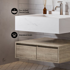 Swiss Madison ﻿Avancer 36" Wall-Mounted Bathroom Vanity in Calacatta and White Oak - SM-BV701 - The Home Selection