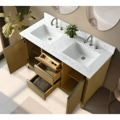 Vanity Art 54-Inch Bathroom Vanity: Double Sink, Ceramic Top, Soft-Closing Doors & Drawers, Solid Wood Frame - CVH54D