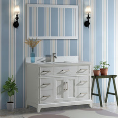 Vanity Art 48"Bath Vanity with Engineered Marble Top in White with Basin and Mirror - VA1048