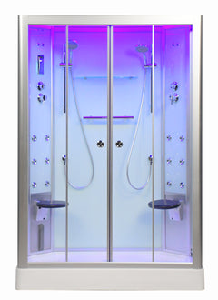 Platinum 2-Person Steam Shower with Sliding Glass Doors, White Tempered Glass - DZ903A - The Home Selection
