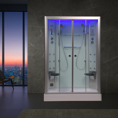 Platinum 2-Person Steam Shower with Sliding Glass Doors, White Tempered Glass - DZ903A - The Home Selection