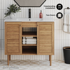 Swiss Madison Bron 36" Freestanding Bathroom Vanity in Golden Oak with Sink Top - SM-BV374