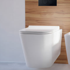 Swiss Madison Concorde Wall-Hung Toilet Bundle 0.8/1.6 GPF Dual Flush in Glossy White with Black Flush Plate - SM-WT0203GW