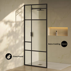 Swiss Madison Leiden 34 x 76 Framed Fixed 3/8 in. (10mm) Frosted Tempered Glass Shower Door with Matte Black Frame - SM-SD9101MB