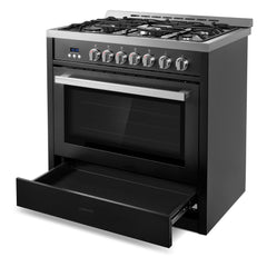 Cosmo Cosmo 36 in. Nebula Collection 3.8 cu. ft. Gas Range, 5 Burners, Rapid Convection Oven, Cast Iron Grates in Matte Black - COS-965AGC-BKS