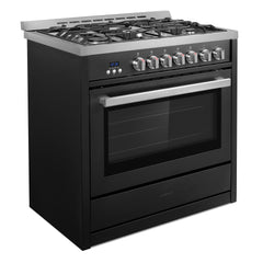 Cosmo Cosmo 36 in. Nebula Collection 3.8 cu. ft. Gas Range, 5 Burners, Rapid Convection Oven, Cast Iron Grates in Matte Black - COS-965AGC-BKS
