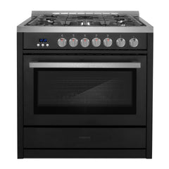 Cosmo Cosmo 36 in. Nebula Collection 3.8 cu. ft. Gas Range, 5 Burners, Rapid Convection Oven, Cast Iron Grates in Matte Black - COS-965AGC-BKS